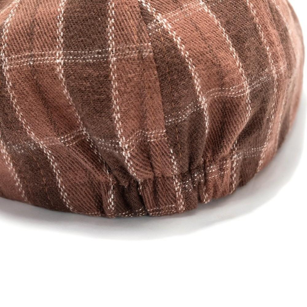 Cotton Material Painter Beret Hat Print Plaid Warm Lining Flat Peaked Cap Striped Pattern Comfortable Octagonal Beret