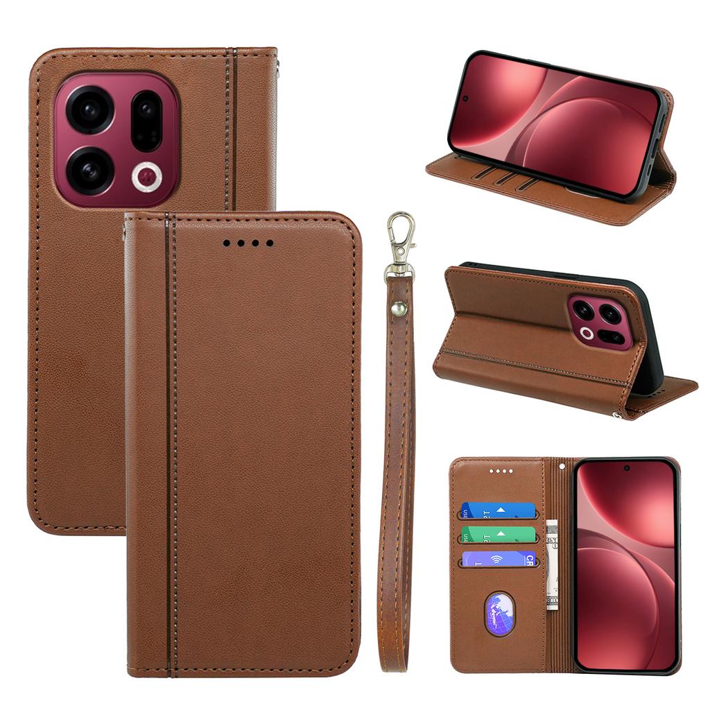 For Oppo Find X9 5G Wallet Case Magnetic Closing PU Leather Phone Cover with Wrist Strap