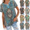 Women's Fashionable Casual Summer Retro Print V-neck Button Short-sleeved Top