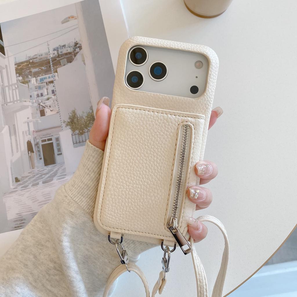 Crossbody Lanyard Phone Case with Zipper Mirror Wallet Card Holder Slot for iPhone 17 Air 16 15 14 11 Pro Max 13 12 11 Plus