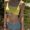 High-End Color Block Terry Cloth Bikini for Small-Chested Women - Stylish Swimwear for Hot Springs