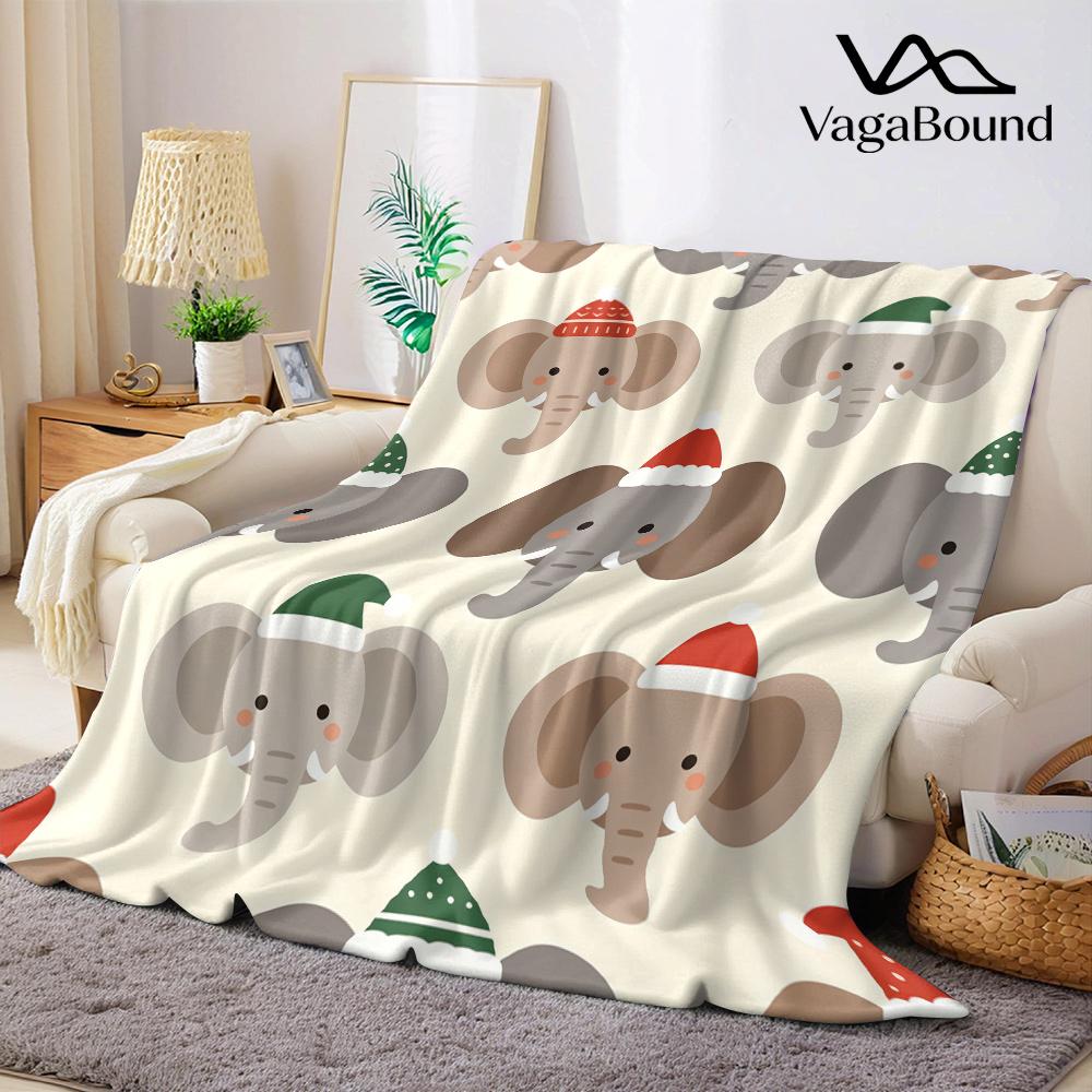 Cute Elephant Christmas Flannel Blanket Warm Soft Halloween Christmas All-Season Couch Decorative Cozy Warm Gift