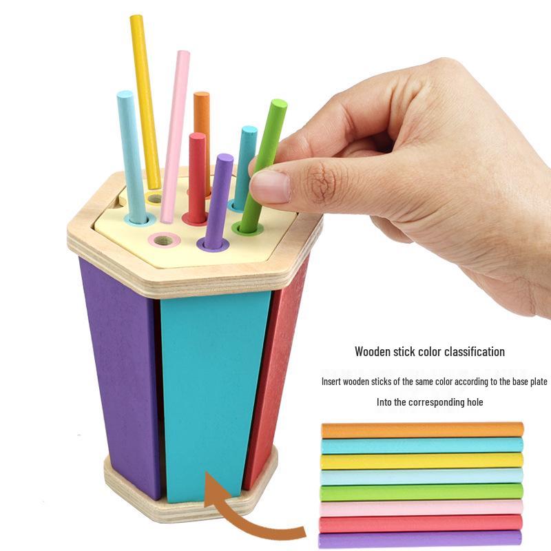Montessori Wooden Color and Shape Sorting Cup Set for Early Learning and Grip Development 