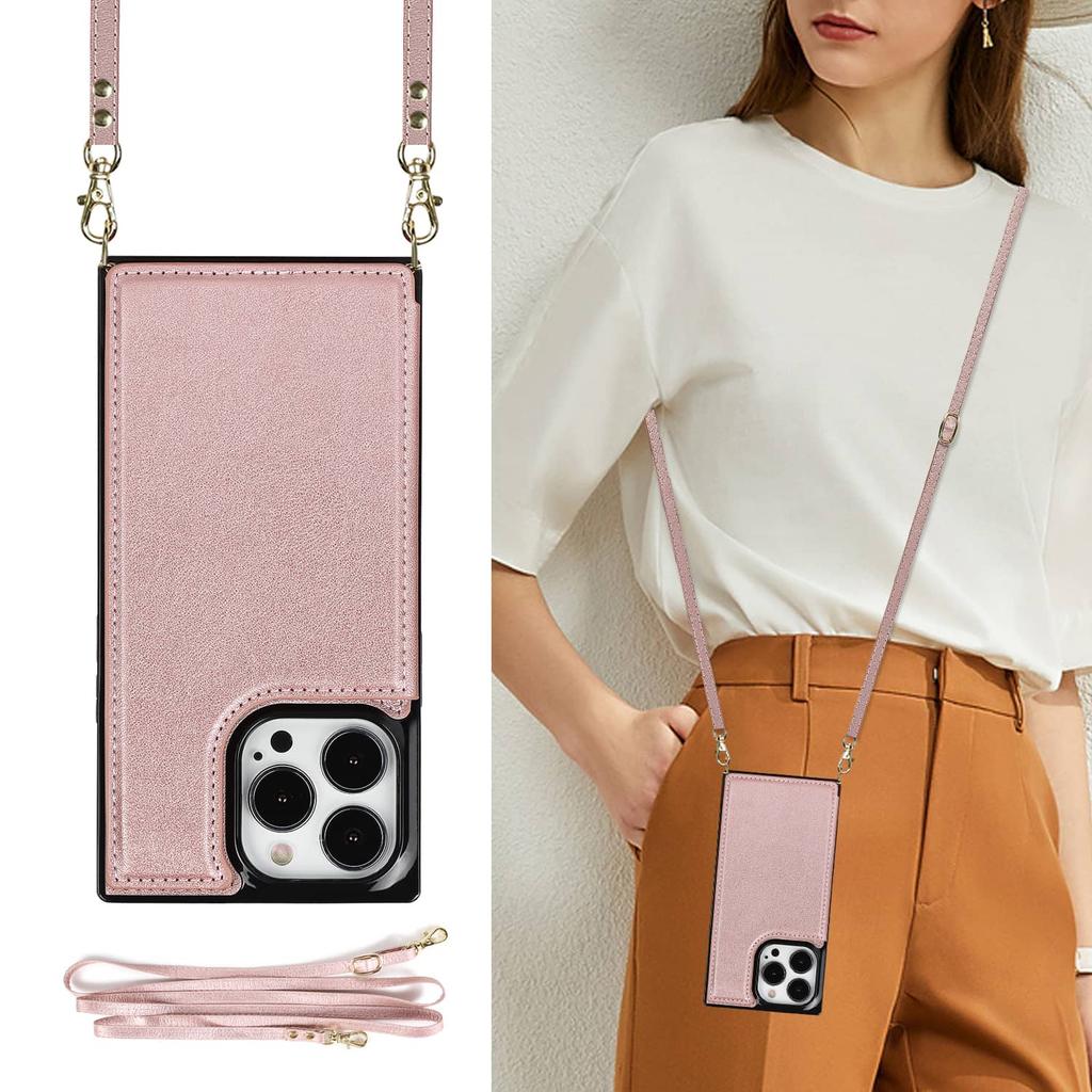 Crossbody Wallet Case for iPhone 14 13 12 11 Pro Max 13 Mini SE 2025 X XS Max XR with Card Slot Holder, Magnetic Flip Folio Case