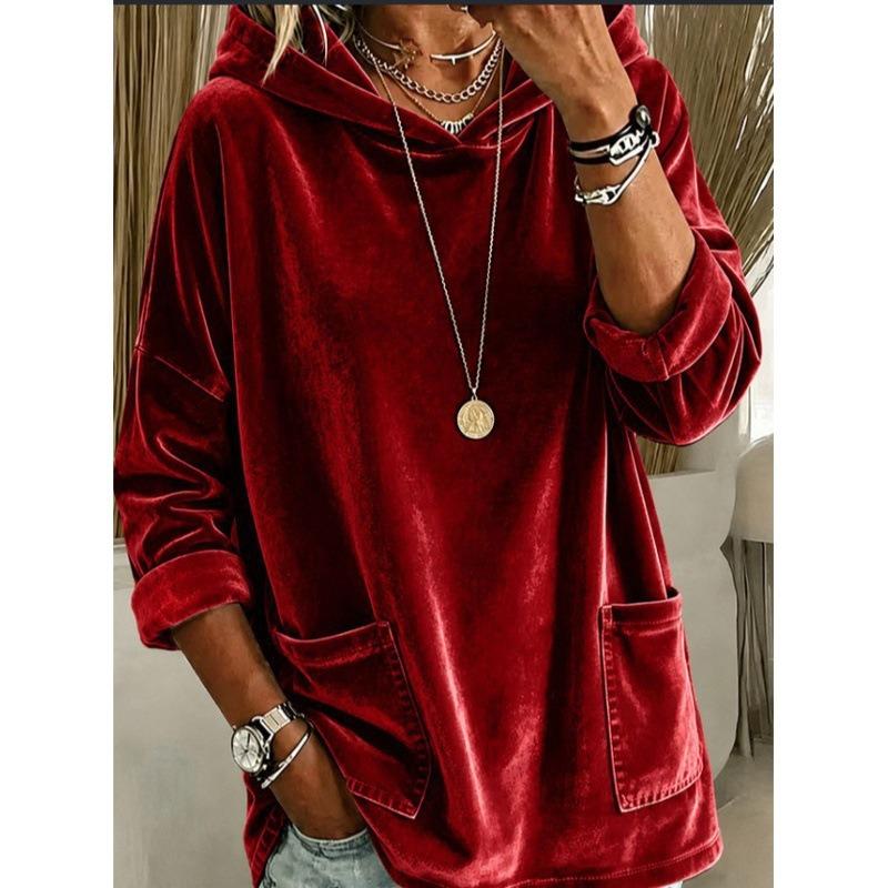 Women S Velvet Hooded Sweatshirt Loose Long Sleeve Top