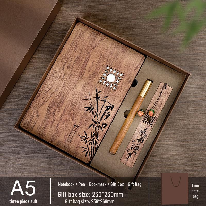 Custom Wooden Notebook & Thermos Gift Set: Plum, Orchid, Bamboo, Chrysanthemum Designs for Teachers & Clients, Perfect for Graduation Season