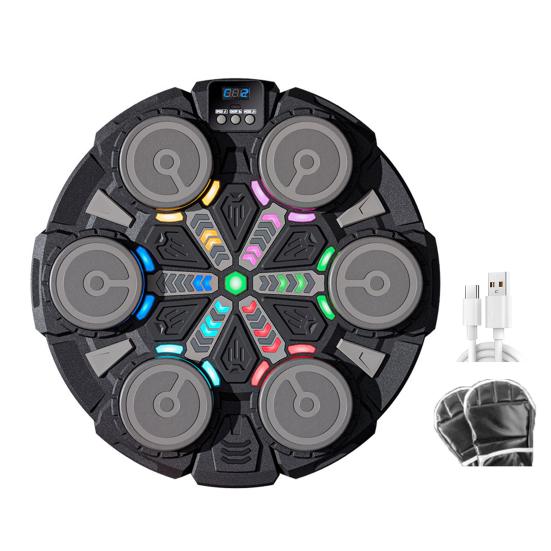 Maszyna bokserska do muzyki z rękawicami, montowana na ścianie, tryby prędkości, regulowany elektroniczny trener bokserski, cel, światło LED, podkładka do uderzania, sprzęt do treningu domowego