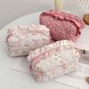 Portable Bow Quilted Cosmetic Bag Large Capacity Makeup Organizer Travel Toiletry Bag Zipper Lightweight Ruffles Storage Bag