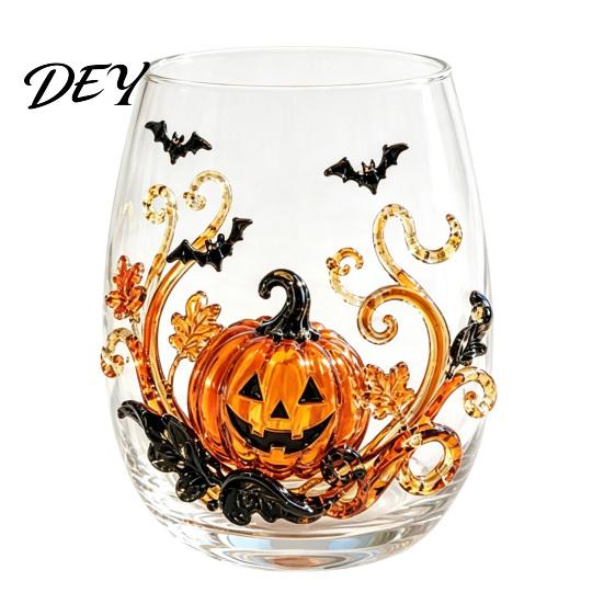 Festive Barware for Home Halloween 3D Embossed Glass, Pumpkin Ghost Spider Web Painted Tumbler, Lead Free Glassware Parties Lead-free Wine Beverage A