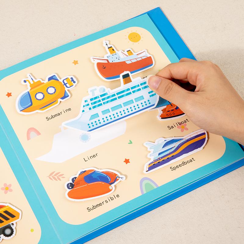 Magic Water Drawing Book 2-in-1 DIY Hand-on Puzzle Reusable Scene Stickers Educational Learning Cognition Toys for Kids Gift
