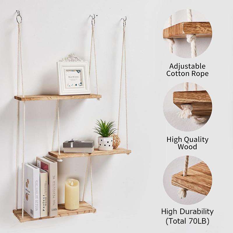 3 Tiers Plant Rack Living Room Decoration Macrame Wall Hanging Shelf Bohemian Wall Mounted Shelves Home 2 Colors