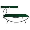 2 Person Sun Lounger with Sun Canopy and Cushions Green