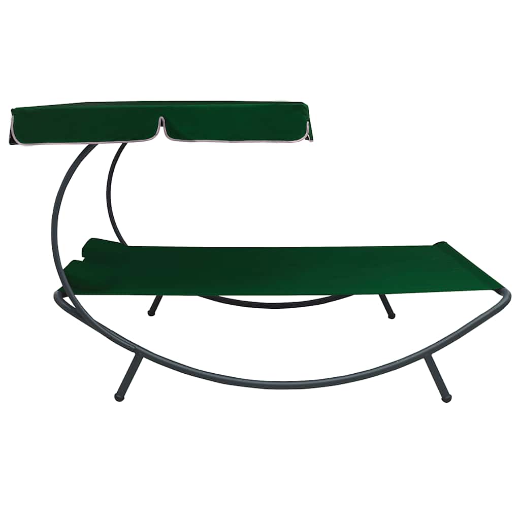 2 Person Sun Lounger with Sun Canopy and Cushions Green