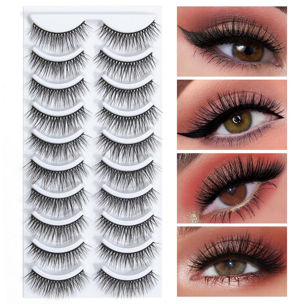 10 Pairs Self Adhesive Eyelashes Lightweight Flexible Fiber Material Reusable Attractive Decorative Faux Eyelashes