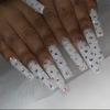 24Pcs Long Square Press On Nails With Colorful Rhinestones Detachable Full Cover Artificial Nail Tips