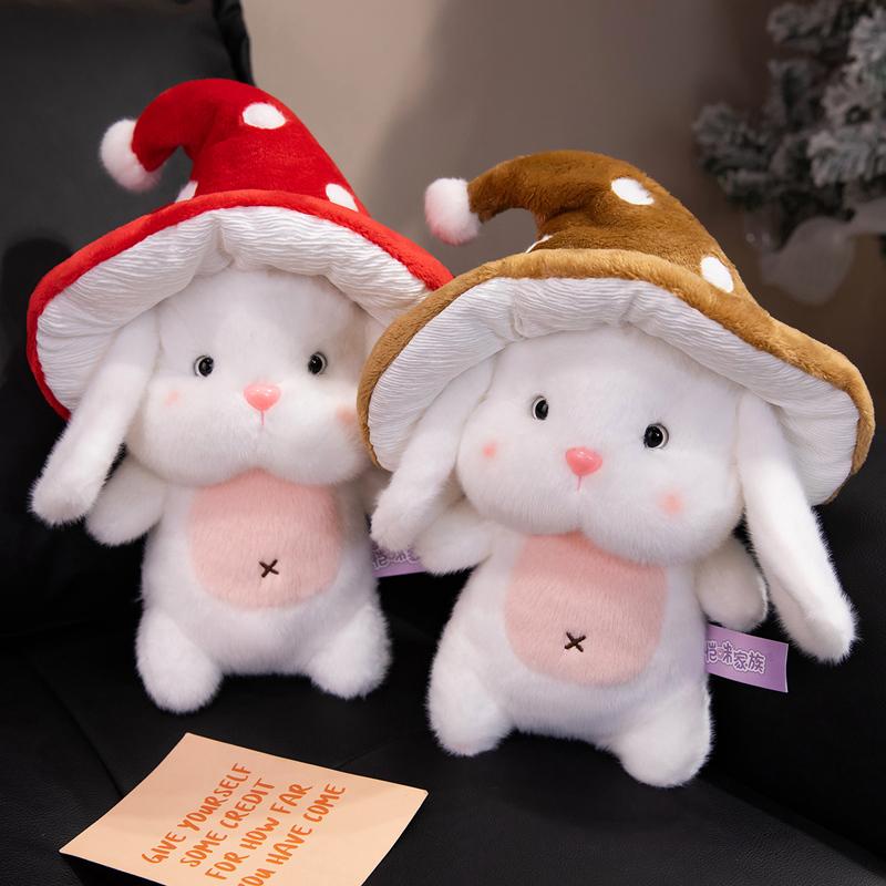 Oreiller Lapin Doux à Câliner avec Chapeau Champignon Coussin Déco Maison Cosy Cadeau Abordable