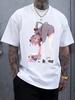 Anime Girl Graphic Print Short Sleeve T-shirt - Black Casual Summer Tee with Vibrant Pink Hair Character Design