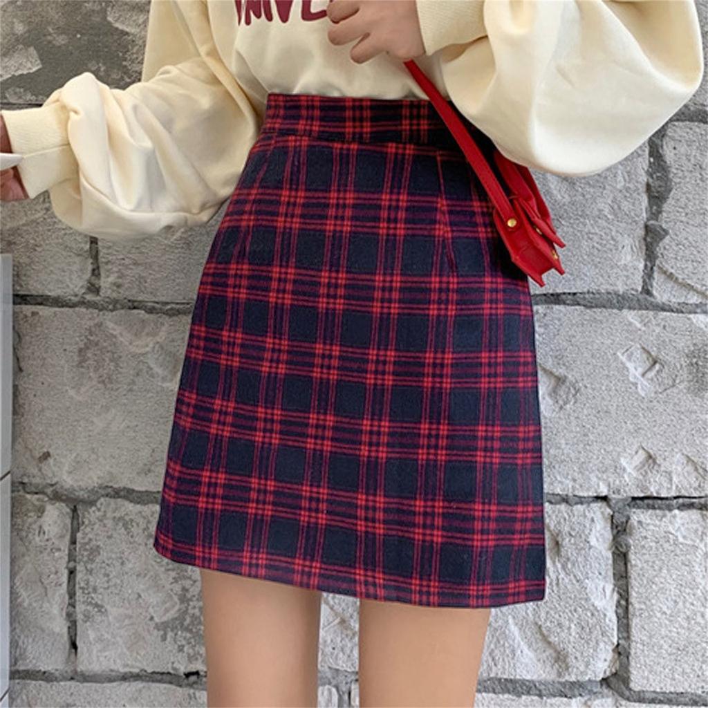 Fashion Women Plaid Printed Skirt Strap Elastic Ladies Slim Short Skirts