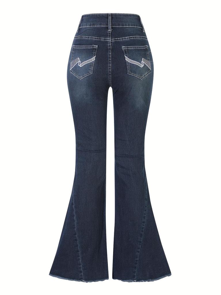 European Retro Mid-Waist Stretch Wide-Leg Embroidered Denim Jeans for Women