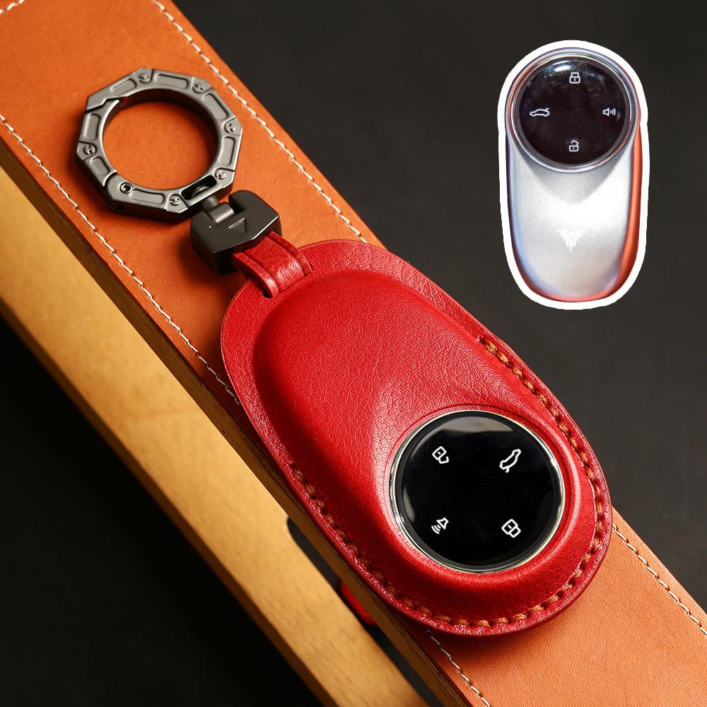 

Suitable for Hezhong car Nezha S new key cover handmade leather 3SD soft car key protective case bag червоний