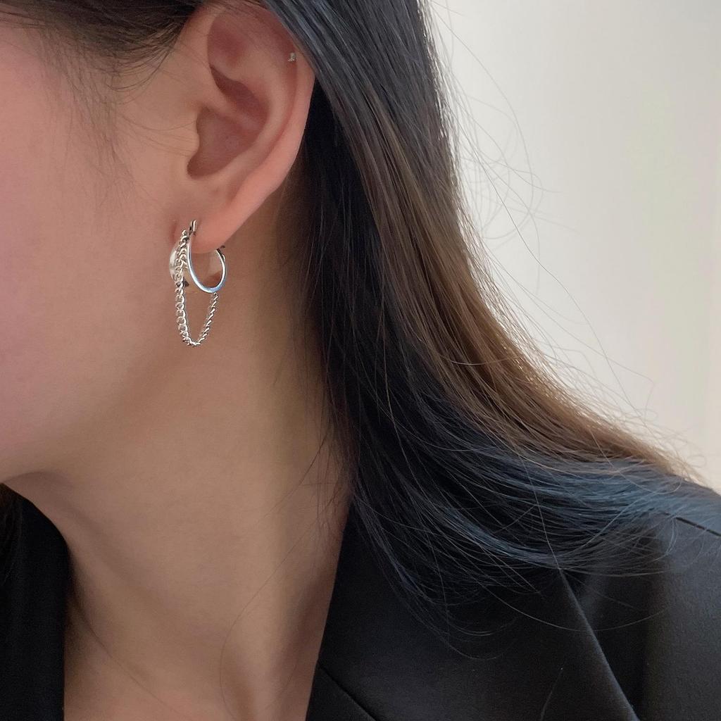 Korean Dongdaemun Chain Tassel Ear Cuff: High-End Retro Luxury Earrings for Women