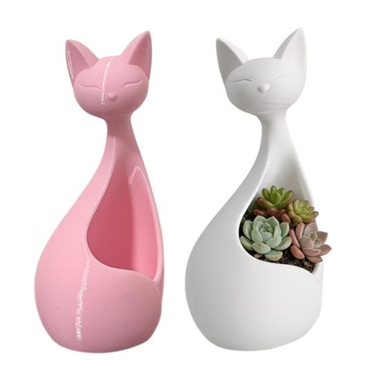 Flowerpot Ornament, with 3D Printed Cat Shape, Compact Size Dual Function Flowerpot And Storage Case for Home Office Desk