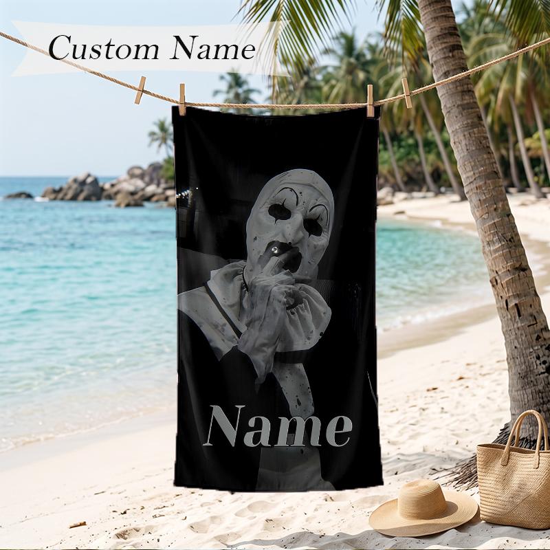 Art the Clown Custom Name Printed Beach Towel Personalized Soft Towel For Swimming Beach Travel