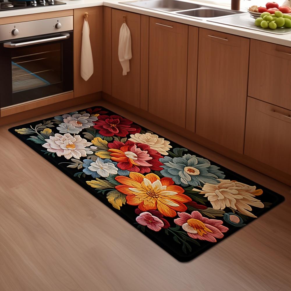 1pcs Oriental StyleFloral Pattern Runner Rug Kitchen Mat Soft Thickened Kitchen Floor Mat Waterproof Non-slip Oil-proof Floor Mat Runner Rug