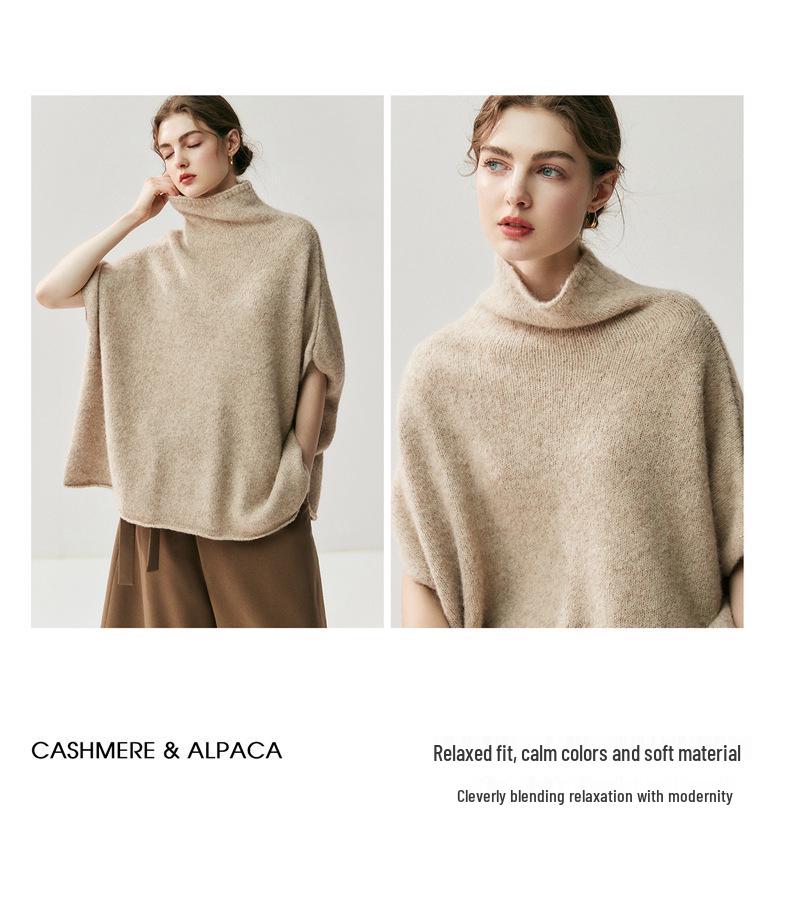 Women's High Neck Yak Wool Batwing Sleeve Sweater - 2025 Autumn/Winter