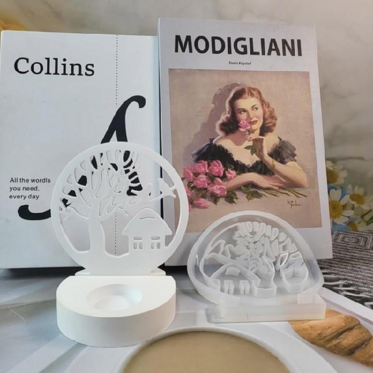 Mushroom House Candle Holder Molds Crafts Mould Love Tree Candlestick Silicone Moulds Castings Molds