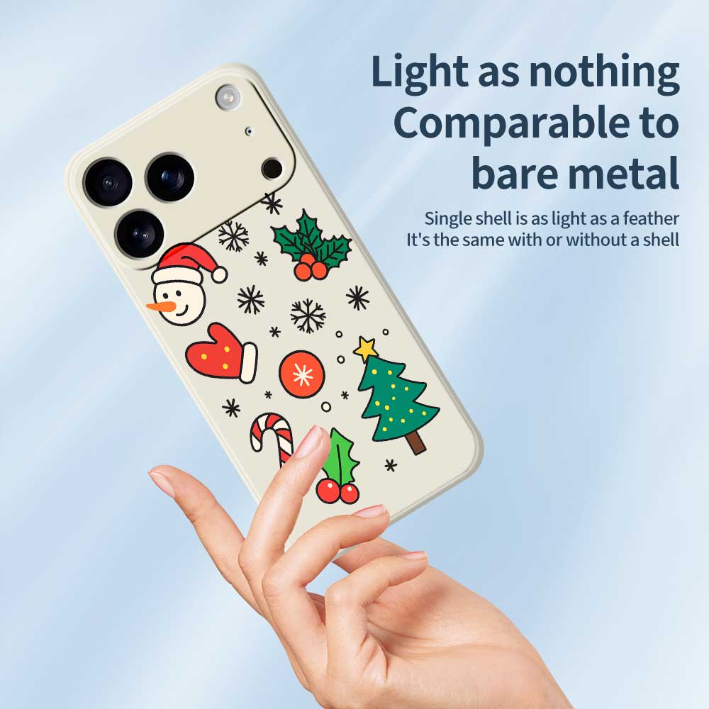 For iPhone 17 Pro Max Case Christmas Snowman and Tree Pattern Printing Straight Edge TPU Phone Back Cover