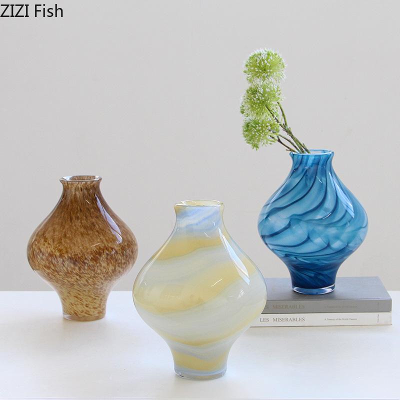 Vaso in Vetro Dipinto Onde del Mare Blu Vasi per Piante Idroponiche Decorazione da Tavolo Composizione Floreale Vasi Floreali Arredo Estetico per la Stanza