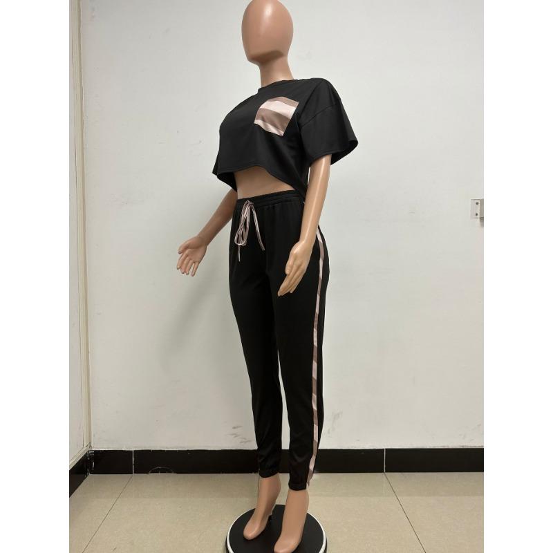 Damen Sommer Kleiner Duft Kurzarm Tasche Farbkontrast Mode Lässig Zweiteiliger Anzug