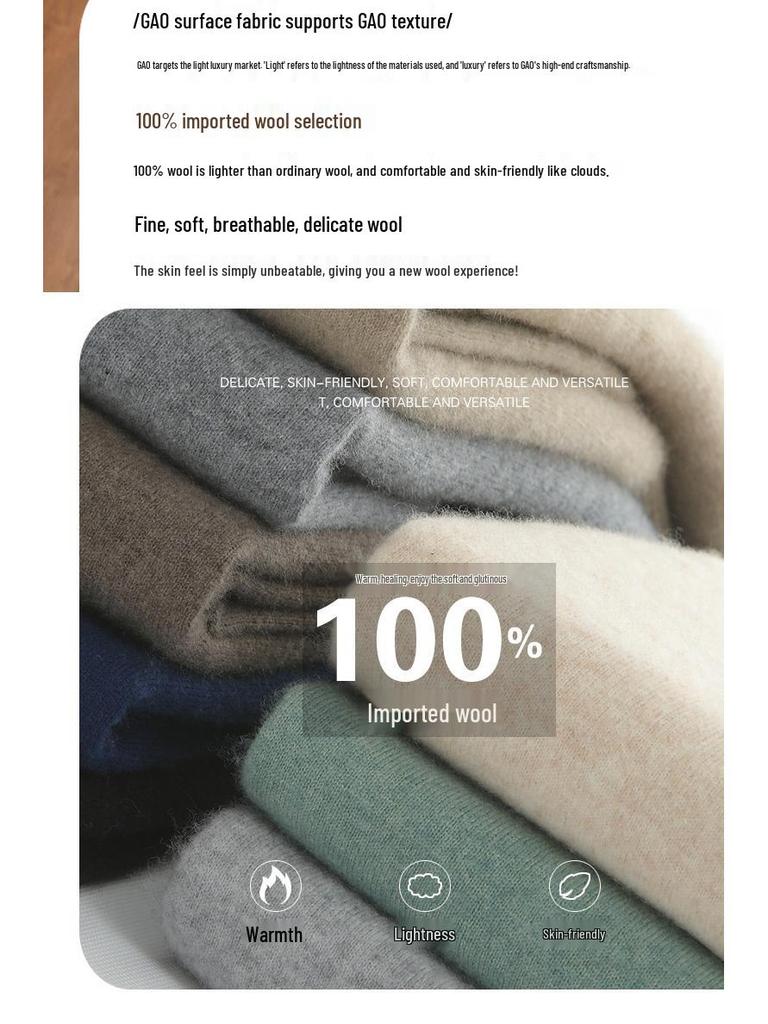 Men's 100% Pure Wool V-Neck Sweater, New Autumn/Winter Business Casual Soft Knit, Long-Sleeve Base Layer.