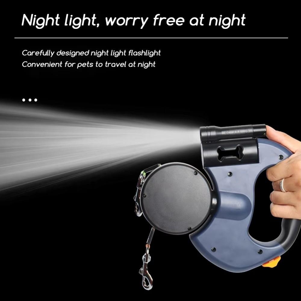 With Flashlight Dual Dog Retractable Leash Poop Bag Holder Retractable Double Pet Leash LED Lights 360° Rotating