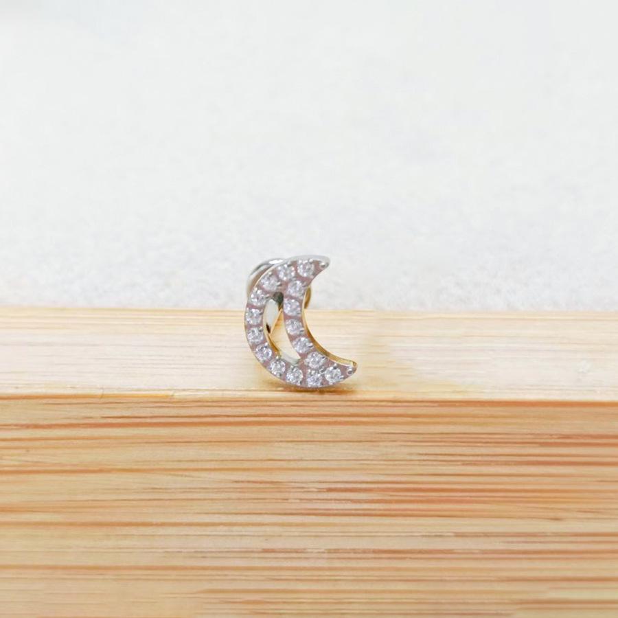 F136 Star Moon Diamond Lip Stud 5-Sided Iron Tower Ear Cartilage Piercing Jewelry 1.2x6/8mm