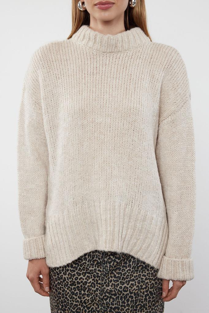Women's Fashionable Stylish Sweater Stone Soft Textured Crew Neck Knitwear Sweater