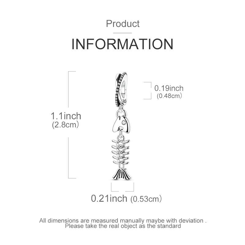 Original 925 Sterling Silver Bead Charm Fishbone Pendant Fit Original Bracelet Necklace For Men Women DIY Neutral Jewelry Gift