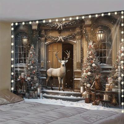 Winter Ochtend Rendier Kerstboom Muurhanger Wandtapijt Kerst Muurhanger Boom Muurhanger Prachtige Kerstboom Open Haard Cadeaus