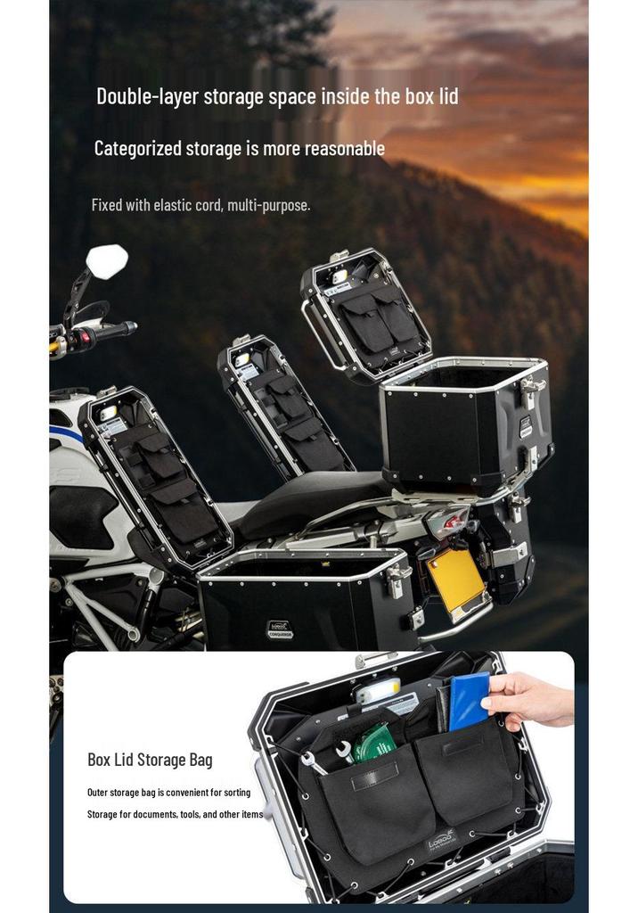 Aluminum Alloy Motorcycle Side Box Set with Tail Wing & Handlebar Mount for R1300GS Rear Rack ADV