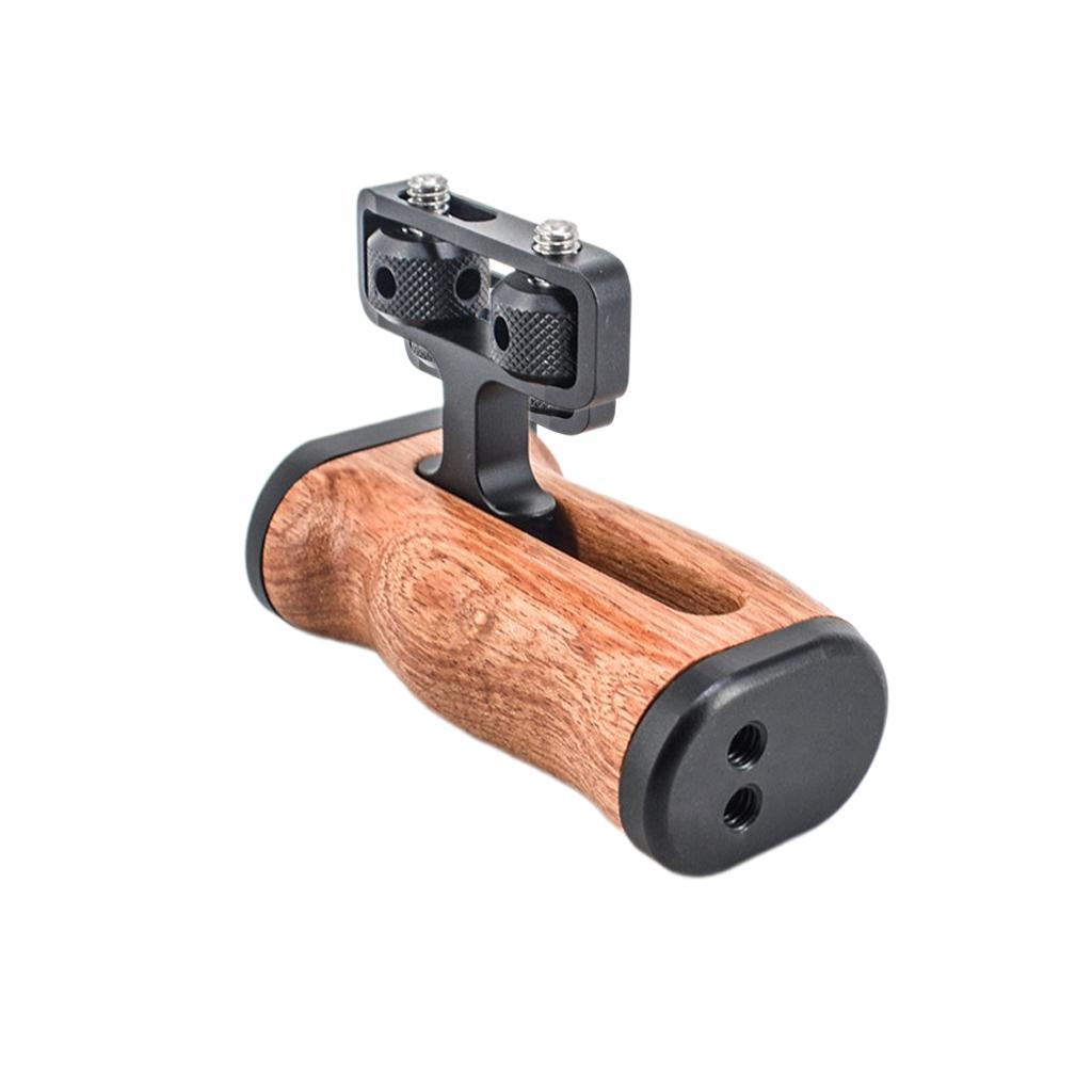 FEICHAO Aluminum Alloy Camera Cage Left/Right Side Wooden Hand Grip with Top Handle 1/4 Screw Hole Cold Shoe Mount for SLR DSLR
