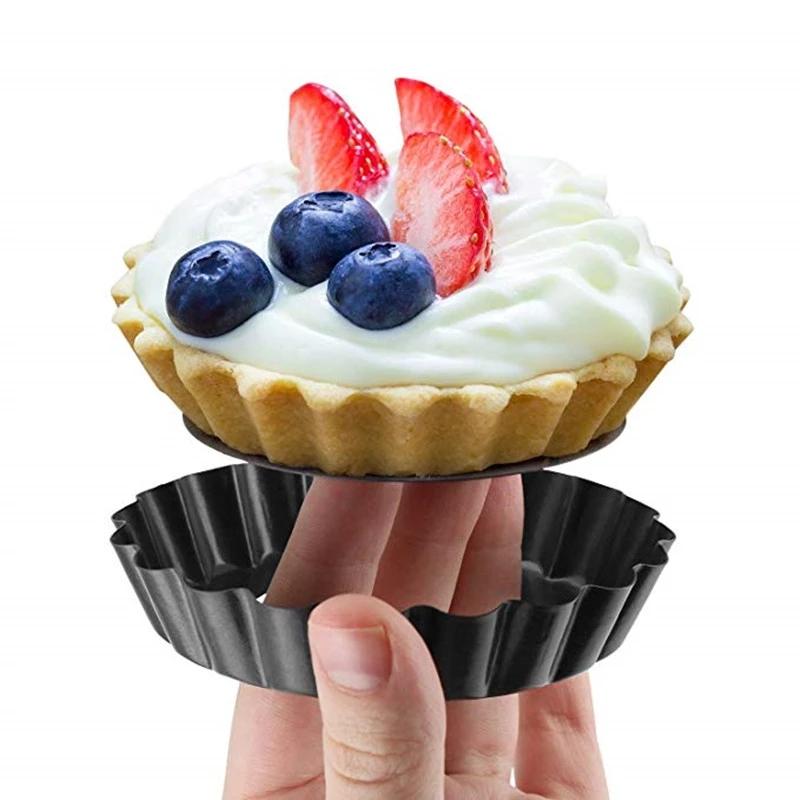 6Pcs Non-stick Tart Quiche Flan Pan Mold Pie Pizza Cake Mold Cupcake Egg Tart Tartlet Baking Mold Muffin Cup Pizza Pan Bakeware