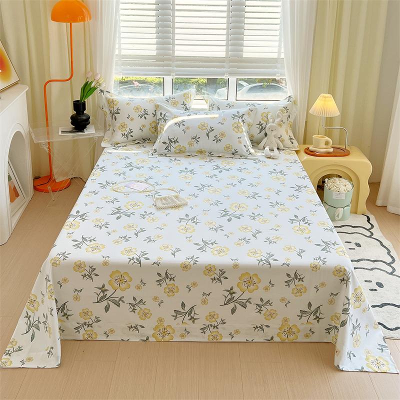Green Check Raw Cotton Bed Sheets For Double Bed All Seasons Bed Cover Full Set Queen/King Size Flat Top Sheets No Pillowcase