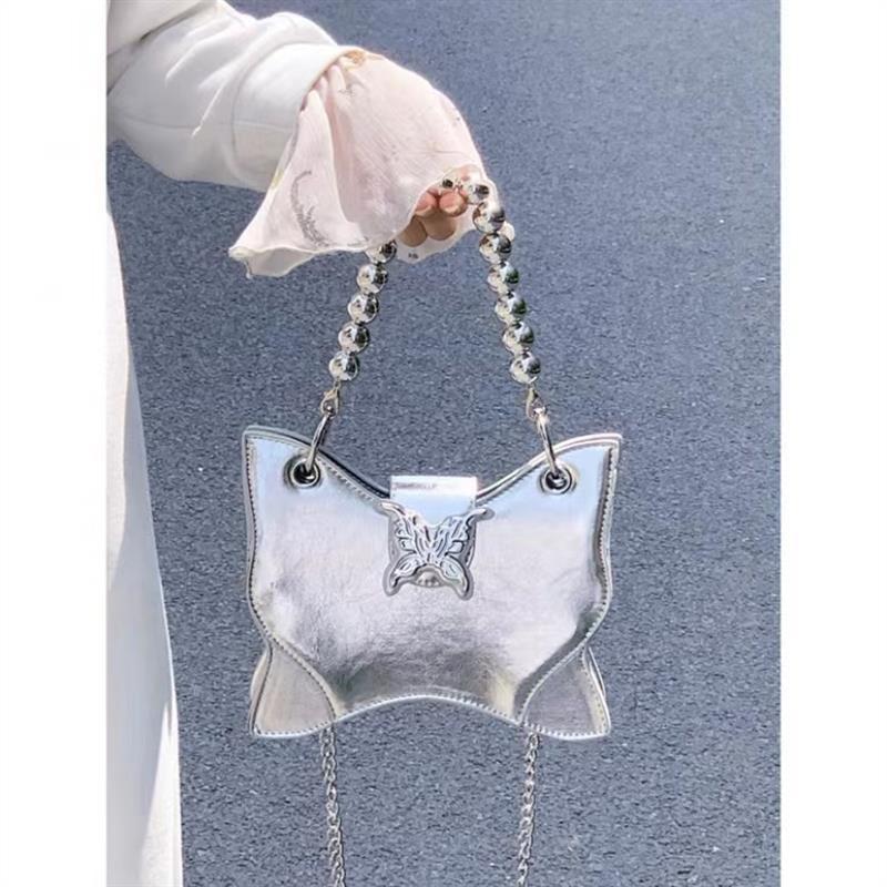 

Niche high-end bag 2024 new shoulder bag, Millennium Spice Girl handbag, butterfly pearl chain, messenger bag. срібний