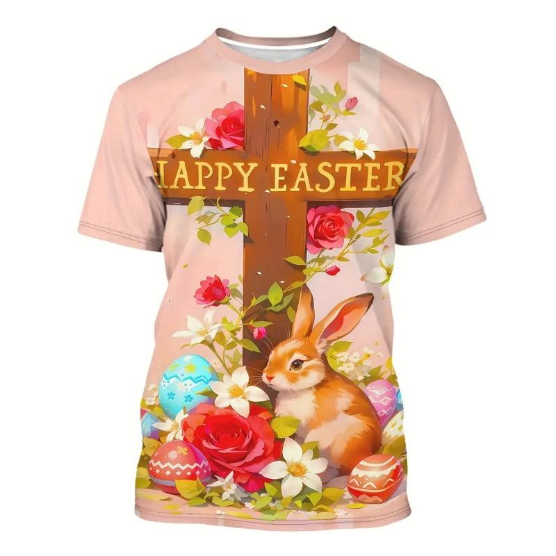 Men's Easter Bunny Tshirt Tops 3D Print Cute Rabbit With Eggs T Shirt For Men New In Round Neck Short Sleeve Tee Shirts