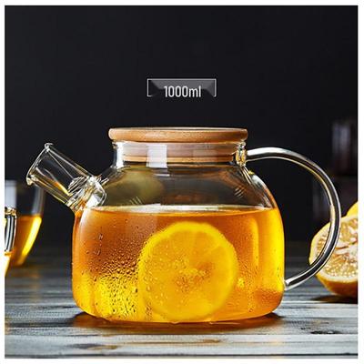 Heat-Resistant Glass Tea Set: Large Capacity Cold Water Pitcher with Short Spout and Bamboo Lid