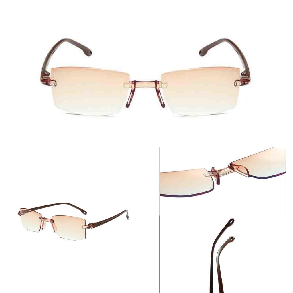 High Definition Presbyopic Glasses 1.0-+4.0 Men Women Frameless Diamond Side Cut Blue Light Prevention Reading Glasses