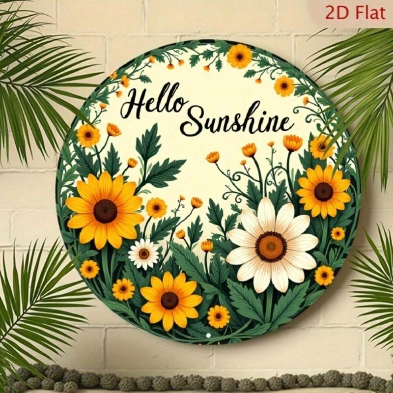 Vintage Sunflower Metal Poster, Rustic Hello Sunshine Wall Decor for Garden