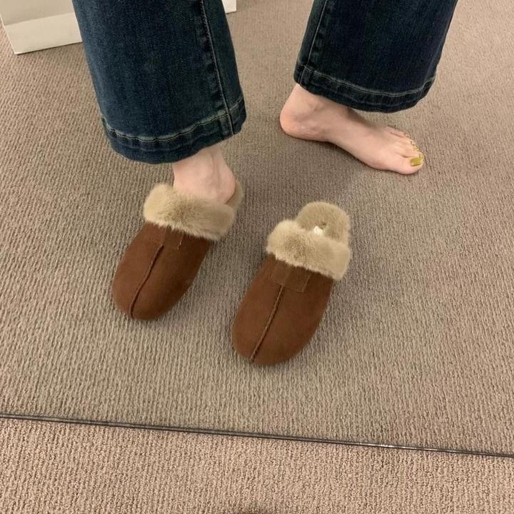 Papuci premium pentru femei coreene - Papuci de casă de iarnă călduroși și călduroși din bumbac de blat, cu talpă groasă, pantofi casual de interior