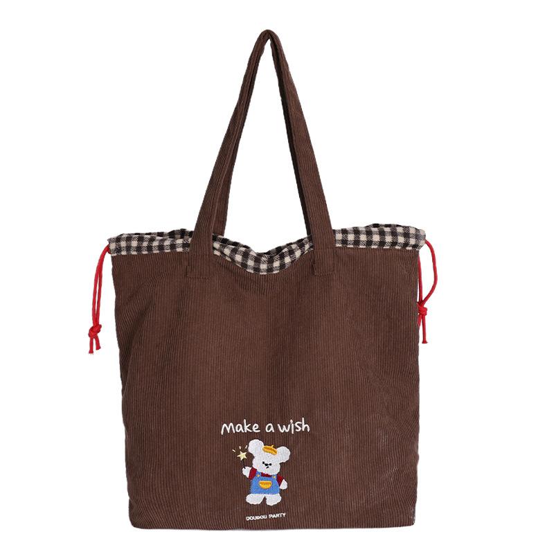 New fashion Korean version of college style cute shoulder bag large capacity simple and versatile corduroy handbag